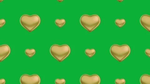 Golden hearts falling pattern loop animation on green screen background Stock Footage 313602370