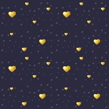 Golden hearts on a night background. Vector seamless texture for Valentines D Stock Illustration