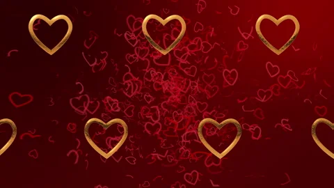 Golden hearts on red background Stock Footage 147333695