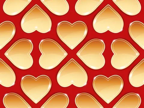 Golden Hearts on Red Seamless Pattern Stock Illustration