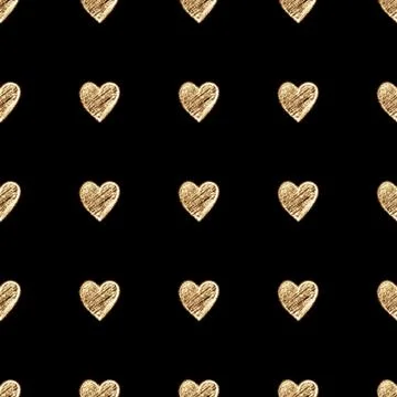 Golden hearts seamless pattern on black background Illustrazione stock