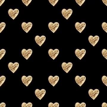 Golden hearts seamless pattern on black background Stock Illustration