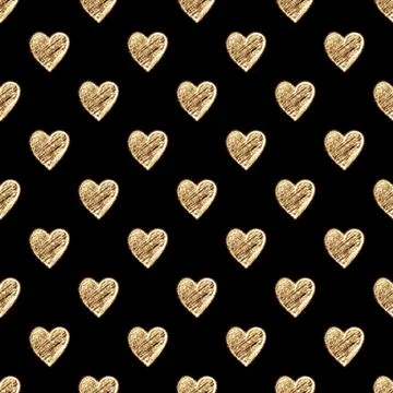 Golden hearts seamless pattern on black background Illustrazione stock