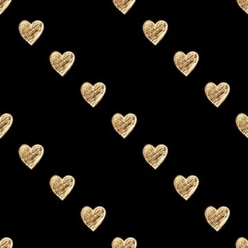 Golden hearts seamless pattern on black background Stock Illustration