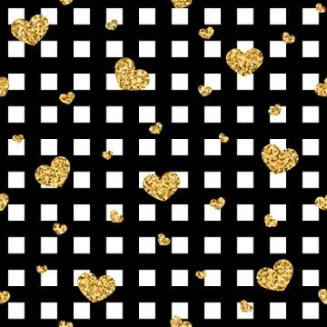 Golden hearts square seamless pattern Stock Illustration