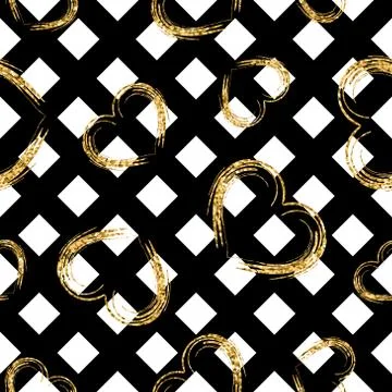 Golden hearts stripes seamless pattern Stock Illustration