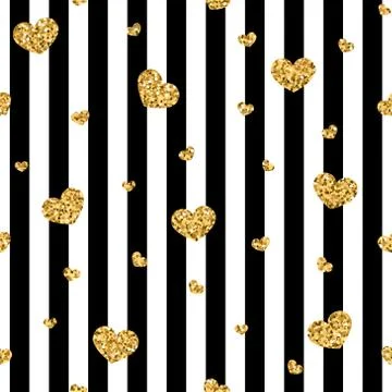 Golden hearts stripes seamless pattern Stock Illustration