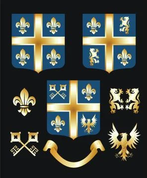 Golden heraldic elements, vector illustration for your design Illustrazione stock
