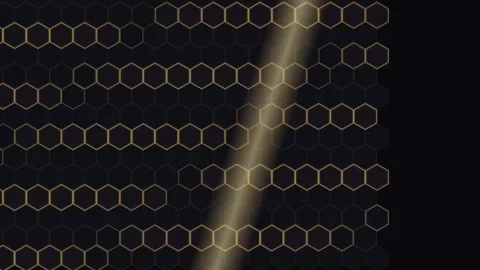 Golden hexagon pattern on black background with sweeping light beam Stock Footage 337453441