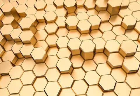 Golden hexagon pattern - honeycomb concept. 3D Rendering Stockillustratie