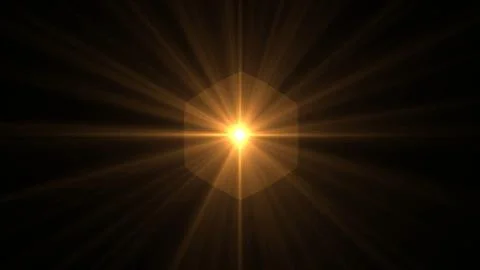Golden hexagon radiates bright rays across dark background Stock Illustration