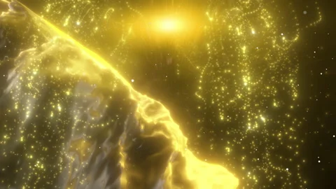 The golden hill glows brightly with the effect of rain particles Stock Footage 290777417