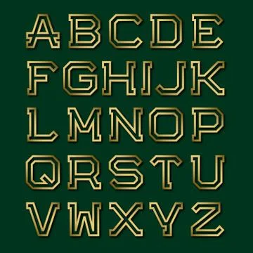 Golden hollow angular letters with shadow. Fashion retro font. Stock Illustration