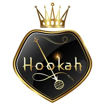 Golden hookah and crown on shield design Stock Illustration