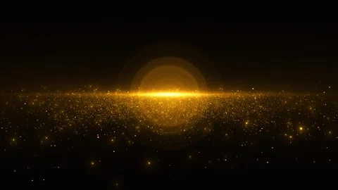 Golden horizon light particles background bright sunrise glow, floating glitter, Stock Footage 340418608
