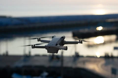 Golden Horizons, Close-Up Drone Flying Sunrise Bokeh in Sky Above Taiwan Ocea Stock Photos