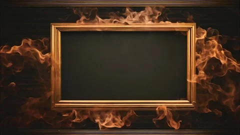 A golden horizontal, rectangular frame with slowly moving fiery smoke and f.. Stock Footage 273954611