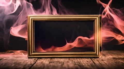 A golden horizontal, rectangular frame with slowly moving dry ice smoke aro.. 動画素材 273954658