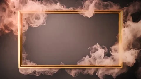 A golden horizontal, rectangular frame with slowly moving dry ice smoke aro.. Stock Footage 273954682