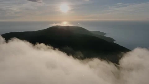 Golden Hour Above Clouds Over Son Tra Peninsula, Da Nang Vietnam Stock Footage 337995121