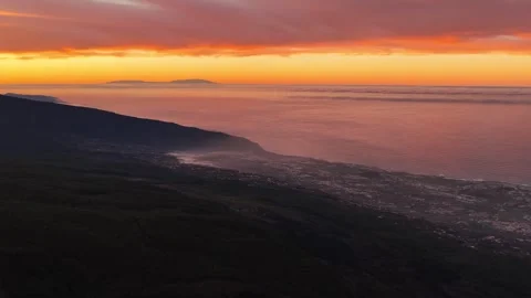 Golden Hour Aerial View of Mount Teide and Tenerife Coast Stock Footage 346500595