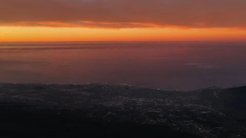 Golden Hour Aerial View from Teide Toward Tenerife North Coast Stock Footage 346500568