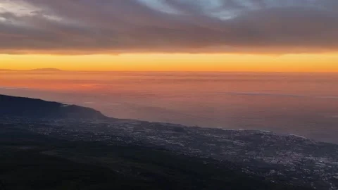Golden Hour Aerial View from Teide Toward Tenerife North Coast 2 Stock Footage 346500599