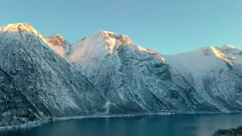Golden Hour at Alpine Mountain Range of Goksoyra in Eresfjord, Norway Stock Footage 315503618