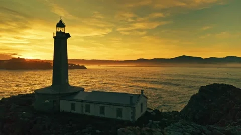 Golden Hour, Dramatic Sky, Ocean Waves, Rocky Shore Stock Footage 329284179