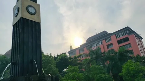 Golden Hour Glow: UB Clock Tower &amp; Campus Building Stock Footage 312194834