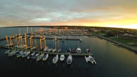 Golden hour at the harbor Stock Footage 76760608