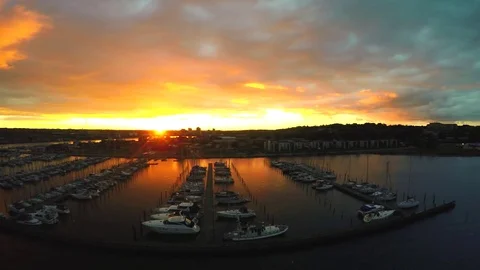 Golden hour at the harbor Stock Footage 76760703