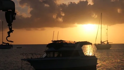Golden hour hook side boat Stock Footage 104736356