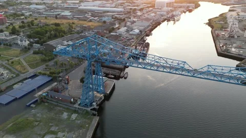 Golden Hour River Tees Middlesbrough Transporter Bridge Stock Footage 221796158