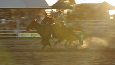 Golden Hour at a Rodeo Stock Footage 129351874