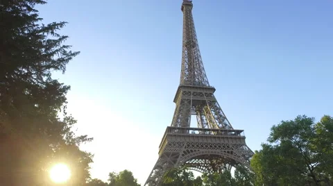 Golden hour Shot of Eiffel Tower and Tourism in Paris European Landmark Stock Footage 65961395