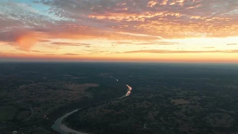 Golden Hour Sunset Sky Over South Llano River And Vast Nature Landscape. Stock Footage 235962979