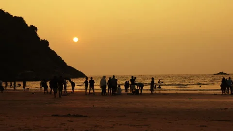 Golden hour sunset time lpase in Gokarna beach india Stock Footage 293197865