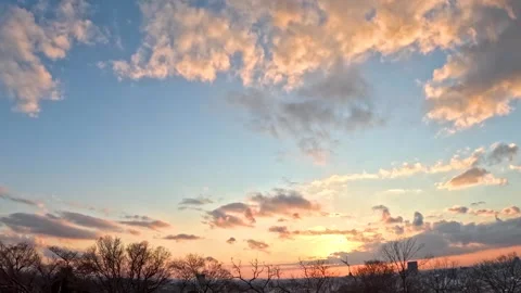 Golden Hour Sunset Timelapse Over Kanazawa Cityscape with Winter Trees Stock Footage 331972289
