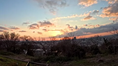 Golden Hour Sunset Timelapse Over Kanazawa Cityscape in Winter Stock Footage 332032044