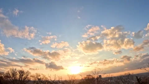 Golden Hour Sunset Timelapse Over Kanazawa Cityscape With Winter Trees Stock Footage 332318437
