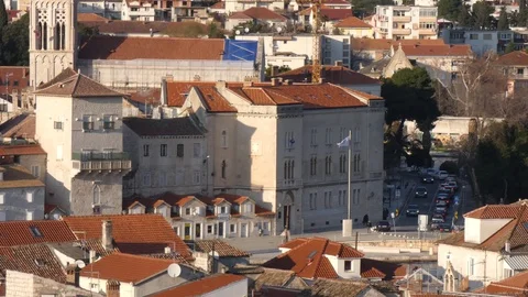 Golden hour view - Cityscape - Trogir, Croatia - Tilt shot Video stock 85802353