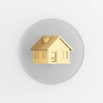 Golden house icon. 3d rendering gray round key button, interface ui ux elemen Stock Illustration