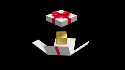 Golden house inside an open gift box, 3D animation. Видео 338239064
