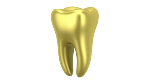 Golden human tooth loop rotate on white background Stock Footage 64765375