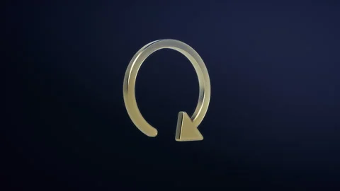 Golden Icon. Arrow Clockwise Rotate Around it Axis on a Dark Blue Studio. Stock Footage 207843389