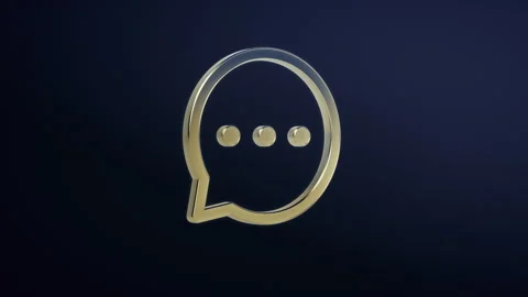 Golden Icon. Chat Speech Bubble Icon With Dots Rotate Around it Axis. 3D Render. Stock Footage 205033153
