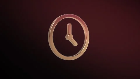 Golden Icon.  Clock Rotate Around it Axis on a Dark Red Studio Background. Stock Footage 204882560