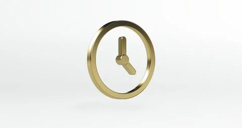 Golden Icon. Clock on a White Studio. Minimal Concept. 3D Render. Illustrazione stock