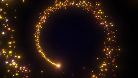Golden illuminate circle frame design particles seamless loop. Abstract cosmic Stock-Footage 242513854